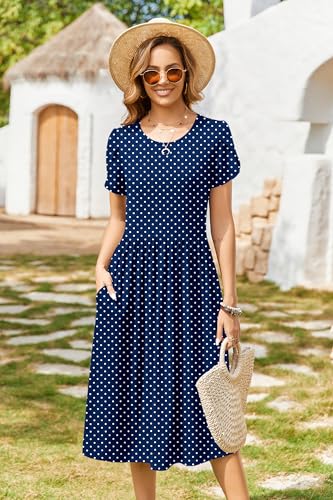 Image of Zeagoo Womens Summer Dresses Casual Aline Midi Dress Short Sleeve Floral Tshirt Dress Flowy Beach Sundresses with Pockets