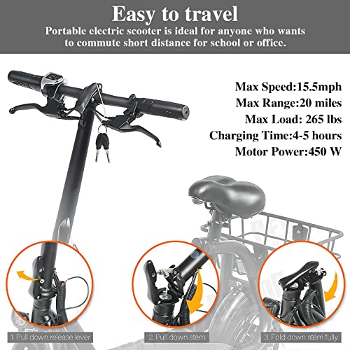 SEHOMY Electric Scooter with Seat for Adults 265lbs, 20 Miles Range&15.5 Mph Power by 450W Motor, 12\" Pneumatic Tire&Basket, Folding adults Electric Commuting Bike, Poratble Sports scooter Bicycles