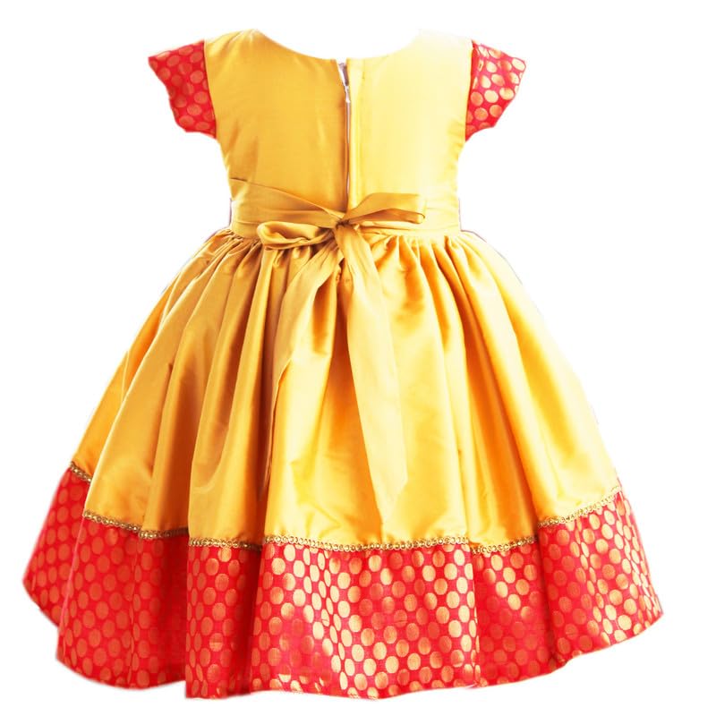 Image of Stanwells Kids Baby Girls Frocks Knee Length Birthday Net Flared Ruffle Pattern Cap Sleeve Traditional Embroidery Western Frock Princess Birthday Dress for Girls