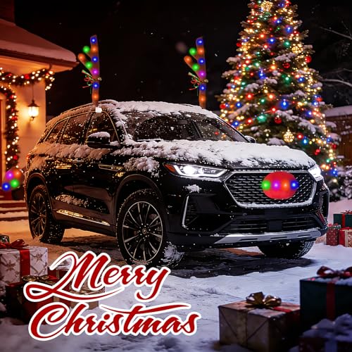 Image of Christmas Reindeer Antlers Car Decoration Kit with LED Multicolor Lights, Top & Grille Xmas Auto Decoration Rudolph Reindeer with Red Nose,Tail & Jingle Bel