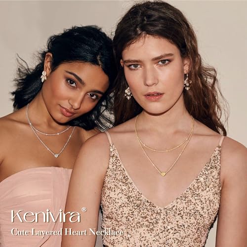 Kenivira Dainty Layered Gold Heart Necklaces For Women Cute 18K Gold Plated Heart Pendant Necklace For Women - image 4