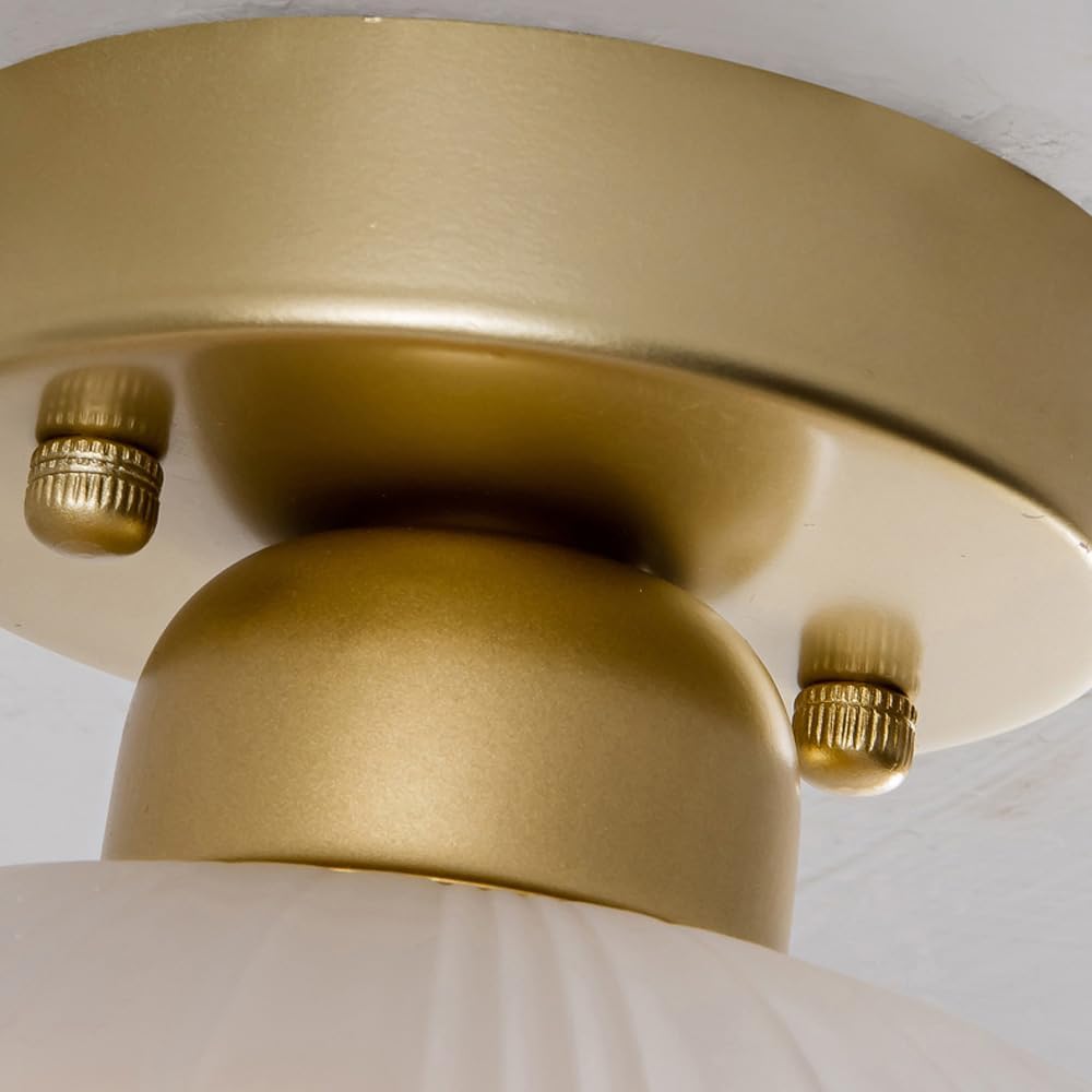 White Glass Semi Flush Mount Ceiling Light Hallway Ceiling Light Milk Frosted Glass Flower Ceiling Light Fixture Mid Century Modern Close to Ceiling Lamp for Kitchen Bathroom Porch Corridor