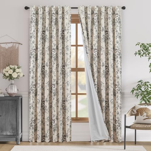 JINCHAN jinchan Floral Linen Blackout Curtains for Bedroom 84 Inches Long