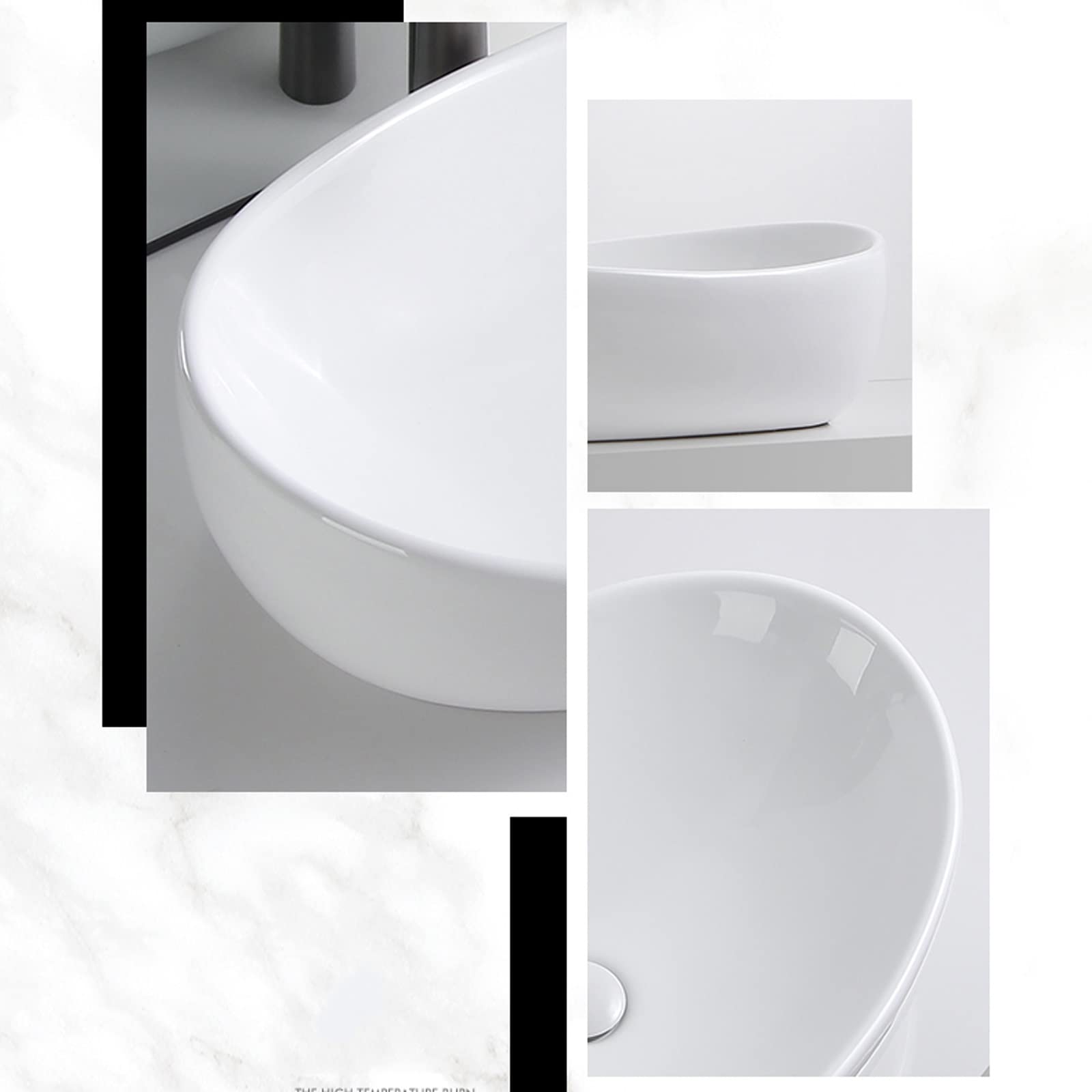 Lavabo da appoggio Lavandino da bagno ovale Lavabo a vasca in ceramica bianca, porcellana, Lavabo a vasca da 25,5"x 17,3" con scarico pop-up sopra l'installazione del bancone Ideale per i piani d'appo