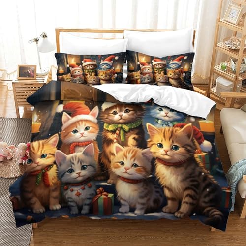 Housse de couette Noël chat imprimé 3D microfibre de lit - 3