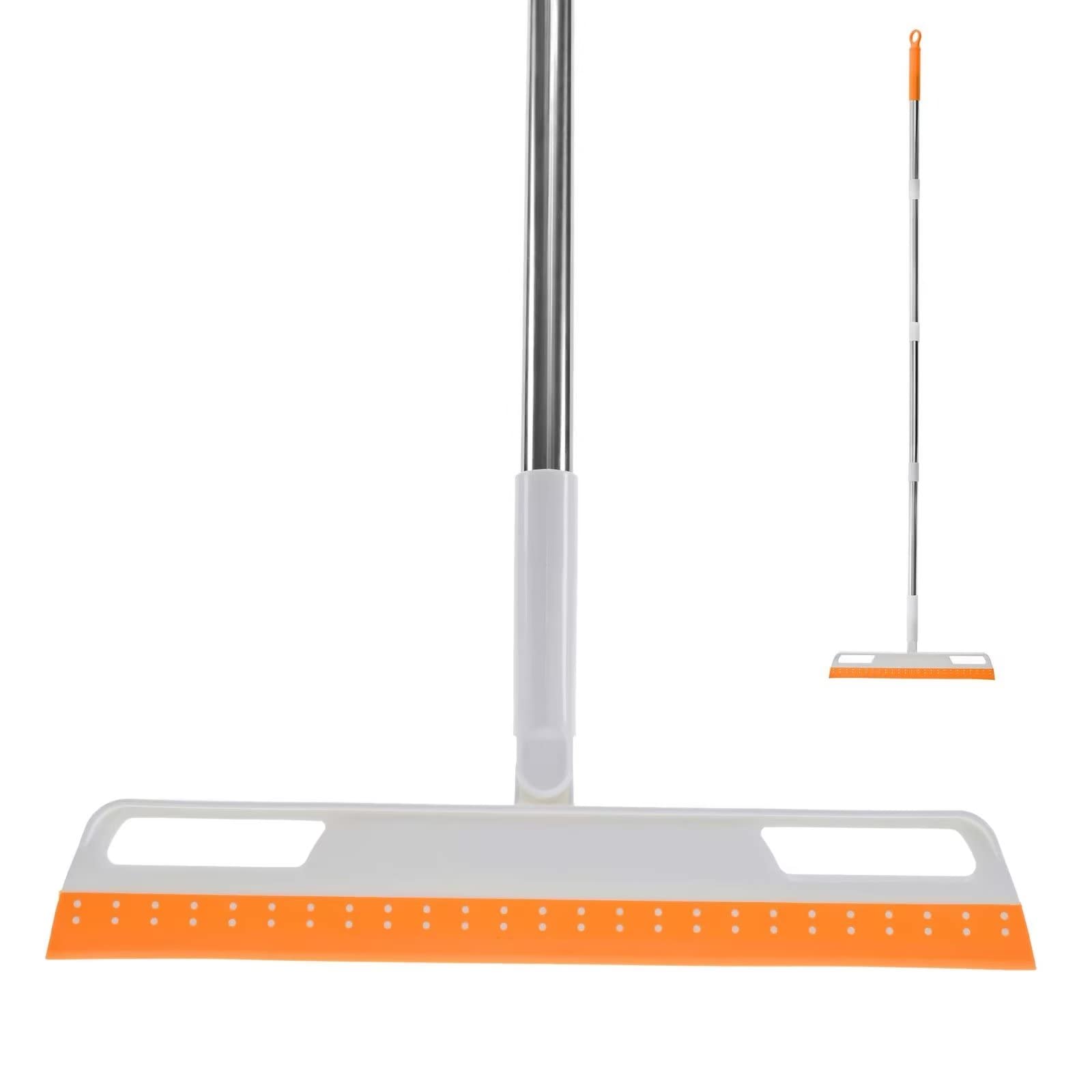 Multifunction Magic Broom Silicone Bathroom Wiper Floor Squeegee Sweeper Dust Hair for Floor Cleaning, Window Squeegee with Long Handle Washable Scraping for Glass Doors Kitchen Tile Pet Hair (Orange)
