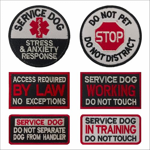 DAMORR- 6 PCS Service Dog in Training Patches - Service Dog in Training/Working/Stress & Anxiety Response - Embroidery Tactical Patches with Hook and Loop for Dog Patches for Harness