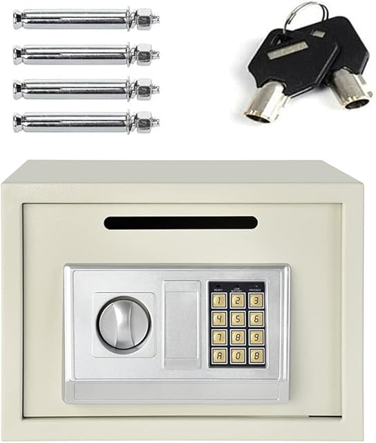 Safe Box, 16L Electronic Digital Security Safe with Keypad and Key, Drop Box WallSafes for Home & Office Protect Cash, Money, Jewelry, Wall And Floor Fixings, 35x25x25cm, White