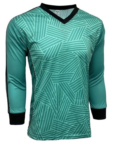 Boy's Goalkeeper Jersey, Youth Sizes Teal Soccer Goalie Shirt with Sponge Protector (YM)