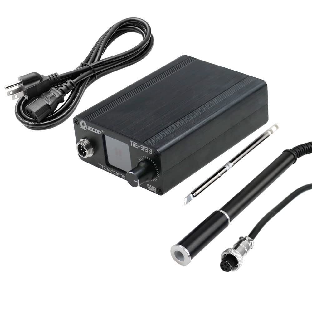QUECOO T12-959, kit di stazione saldatore LCD con punte saldatore T12, riscaldamento rapido, standby automatico, riparazione elettronica, con punta K (SET1)