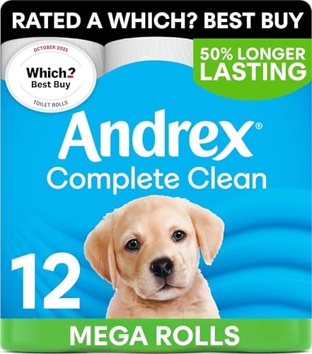 Image of Andrex Complete Clean Toilet Roll - 12 Mega Toilet Rolls