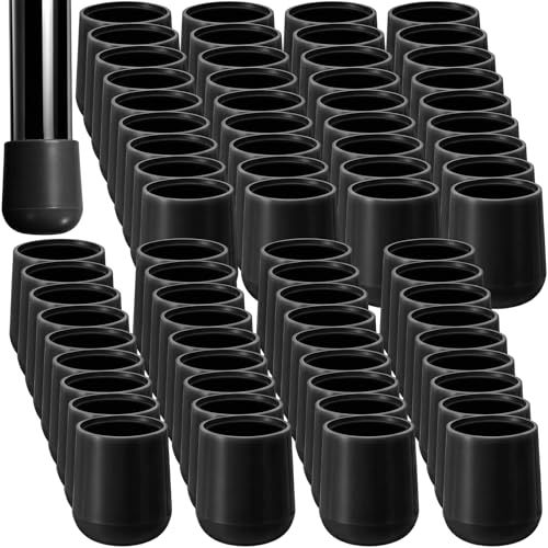 Image of Jetec 72 Pcs Black Folding Chair Leg Caps, 7 /8 Inch Round Protectors | Heavy-duty Plastic Glides, Non-marring Floor Protectors for Hardwood Tile Floors, Replacement Feet Tips, Round Tube Fit