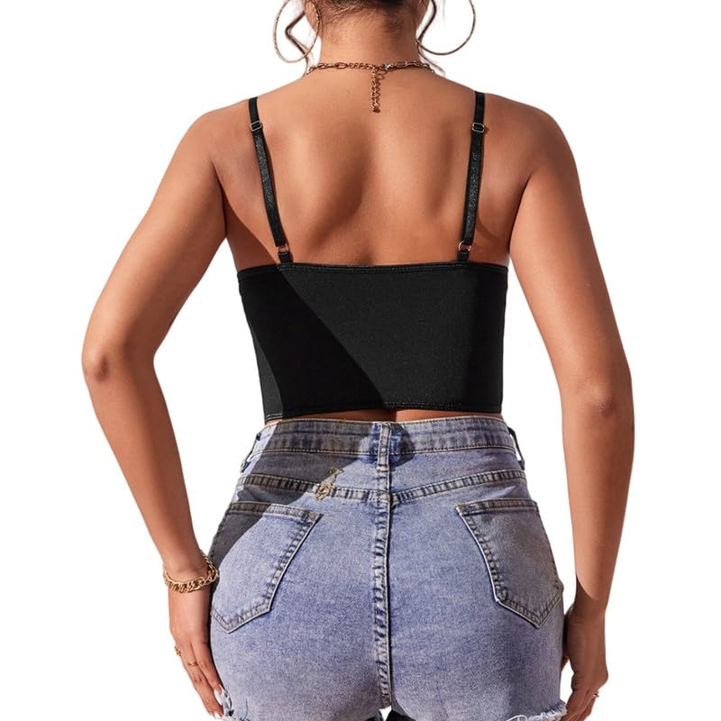 Haibang Debardeur Femme Eté en Dentelle Sexy Col en V Haut Court Chic Bretelles Spaghetti Crop Top Coupe Ajustée Corset Dentel Cami Tank Tops Chemisier Mode Streewear Clubwear