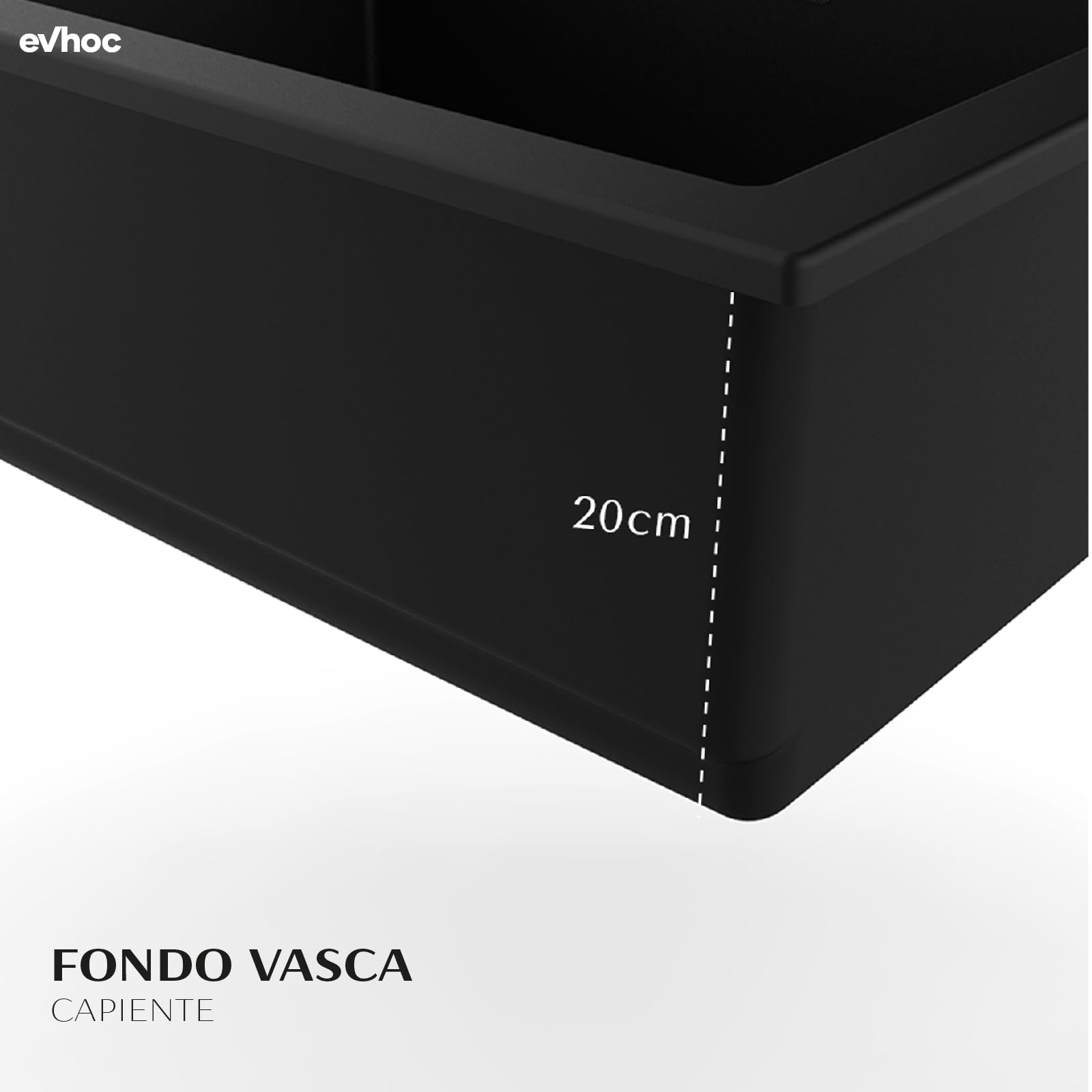 EVHOC Lavello Sopratop 86x51 cm 1 Vasca, Piletta Nera, Grigio, DESIDERATA L