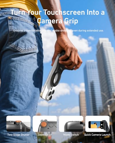 Image of TELESIN Fun Shot Magnetic Phone Camera DSLR Style Shutter Grip for Magsafe iPhone & Android with Detachable Wireless Shutter Button for iOS26 /17 /18 -Comfort Ergonomic Phone Grip Handle Holder(B)