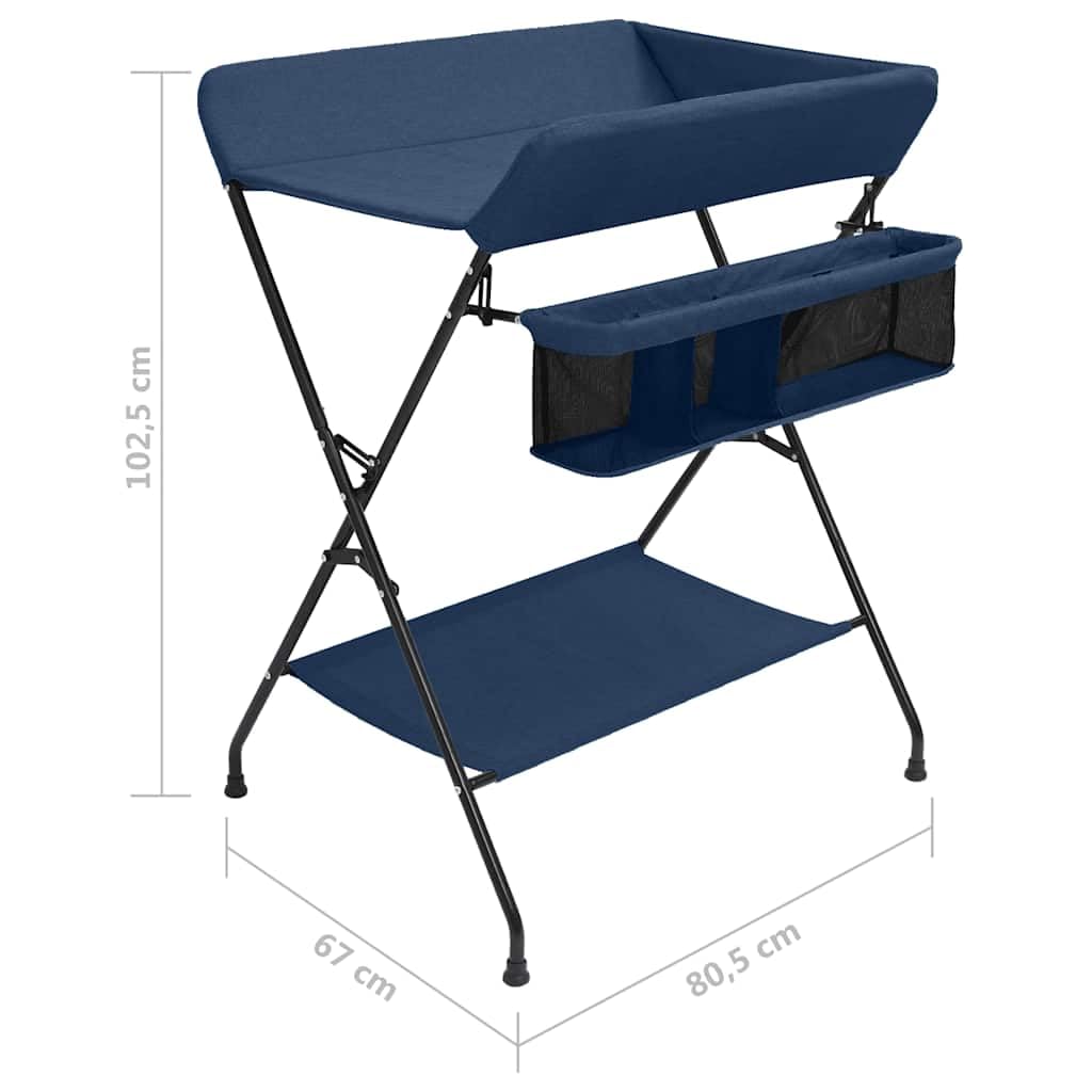 Fasciatoio blu navy in ferro con fasciatoio morbido lavabile, pieghevole e portatile, con fasciatoio antiscivolo, scomparti laterali e ripiano inferiore per accessori per bambini