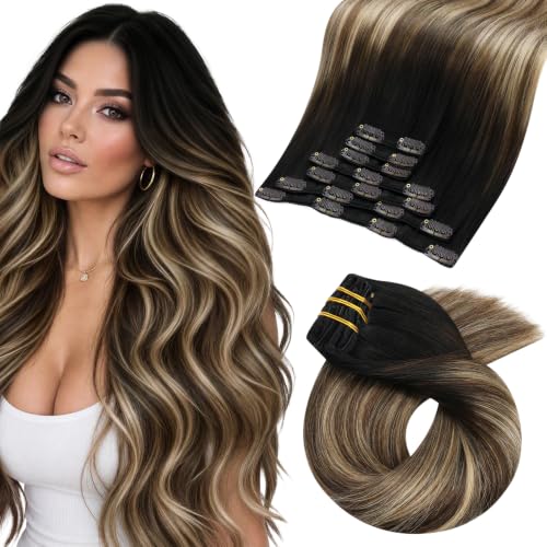 Image of Moresoo Clip in Black to Mocha Blonde Hair Extensions Long Thick 24in 150g