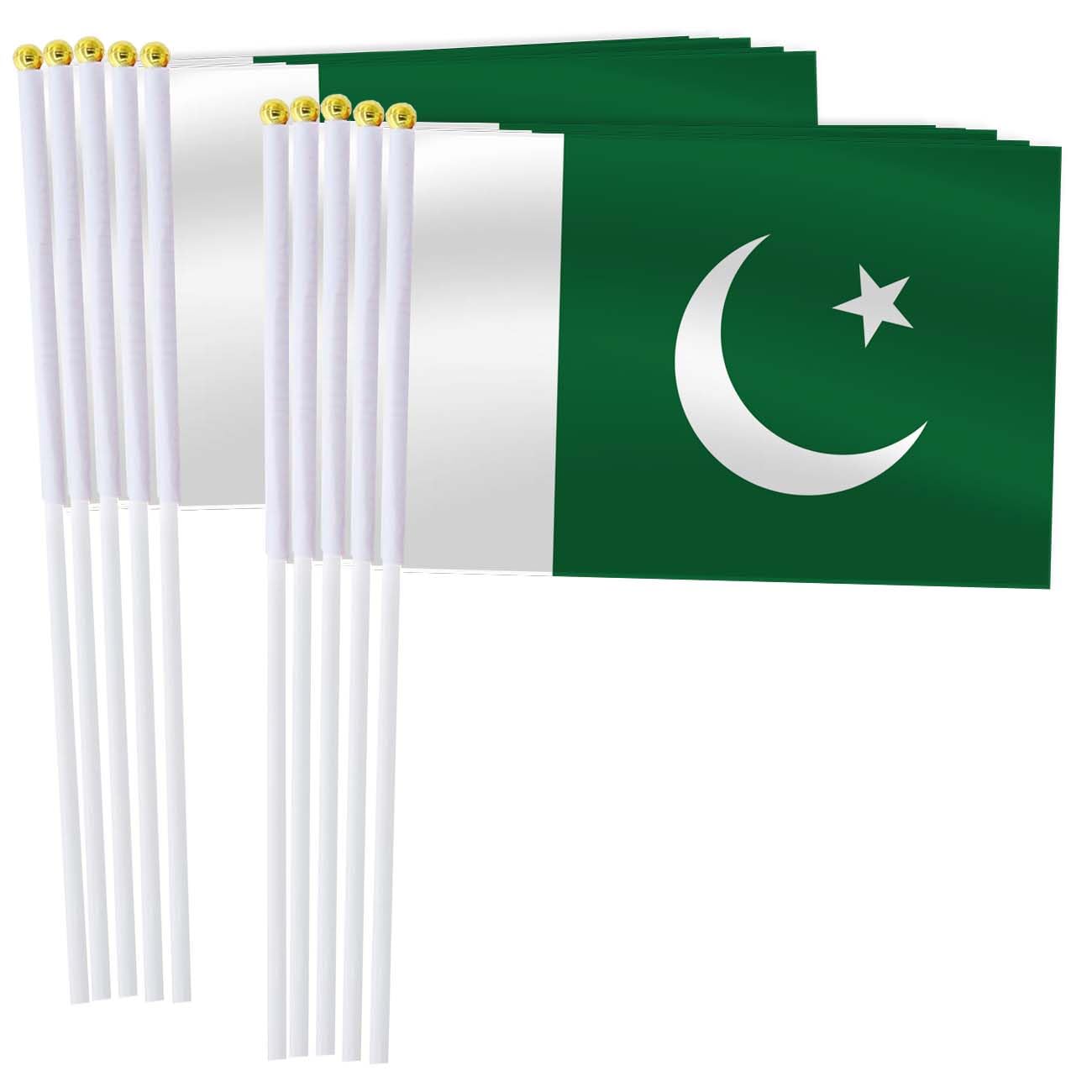 25 Pack Pakistan Handheld Small Flag,Mini Pakistani Hand Held Miniature Stick Decor