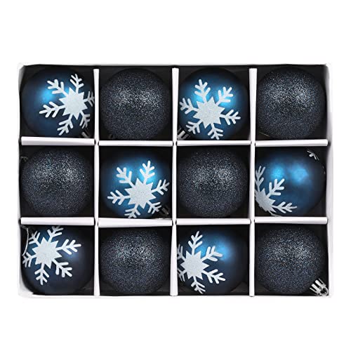 Emopeak Weihnachtskugel-Set, bruchsicher, edel, schwarz, Geschenk-Set mit bemalter Schneeflocke und Glitzer, Weihnachtskugel-Ornamente, dekorativ Cover