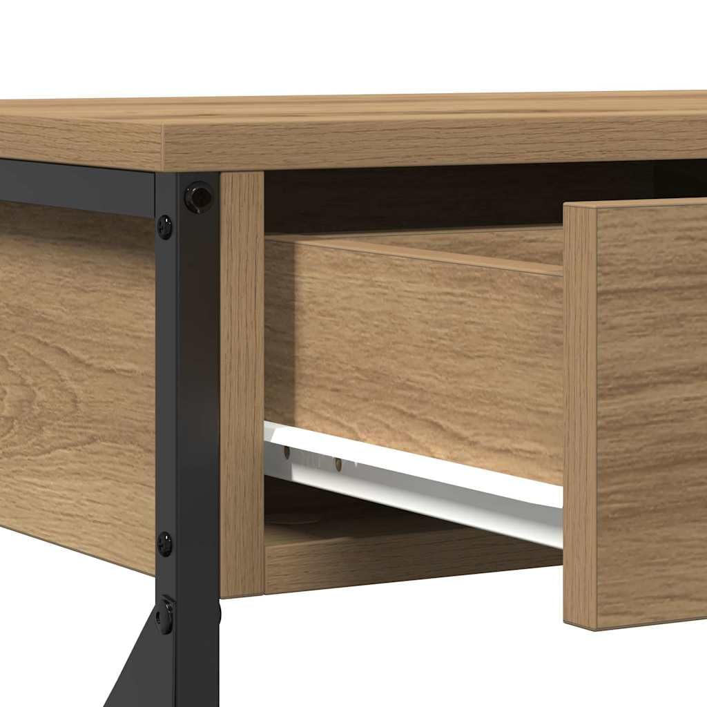 vidaXL Table Console avec tiroir chêne Artisanal 75 x 28 x 75 cm, Table d'appoint pour Salon, Cadre en Acier rectangulaire, Rangement Chic pour Couloir, unité d'affichage en Bois Robuste
