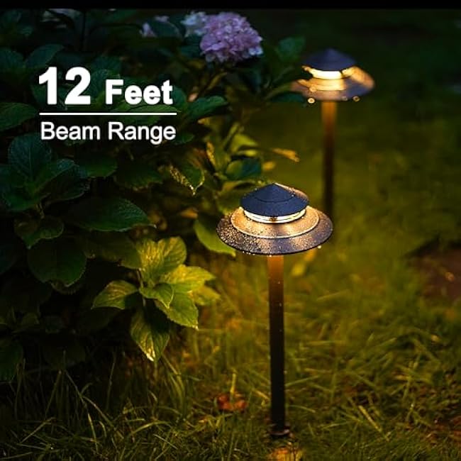 GOODSMANN Pathway Lights 3W LED 2PK Outdoor Low Voltage Landscape Lighting 180 Lumen Hardwired 2 Tier Pagoda Path Lights 3000K Warm White Metal 12V Electric Sidewalk Walkway Light with Connectors
