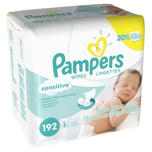 Image of Pampers Sensitive 3X Refill Wipes - 192 per Pack - 4 Packs per case.