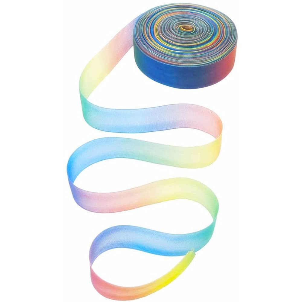 MaoNativey 10MM 50 Yard Gradient Colorful Chiffon Shimmer Ribbon, Sheer Satin Organza Rainbow Ribbons for Gift wrap Decoration DIY Crafts Christmas Wedding Party Birthday Festival Decor Supplies