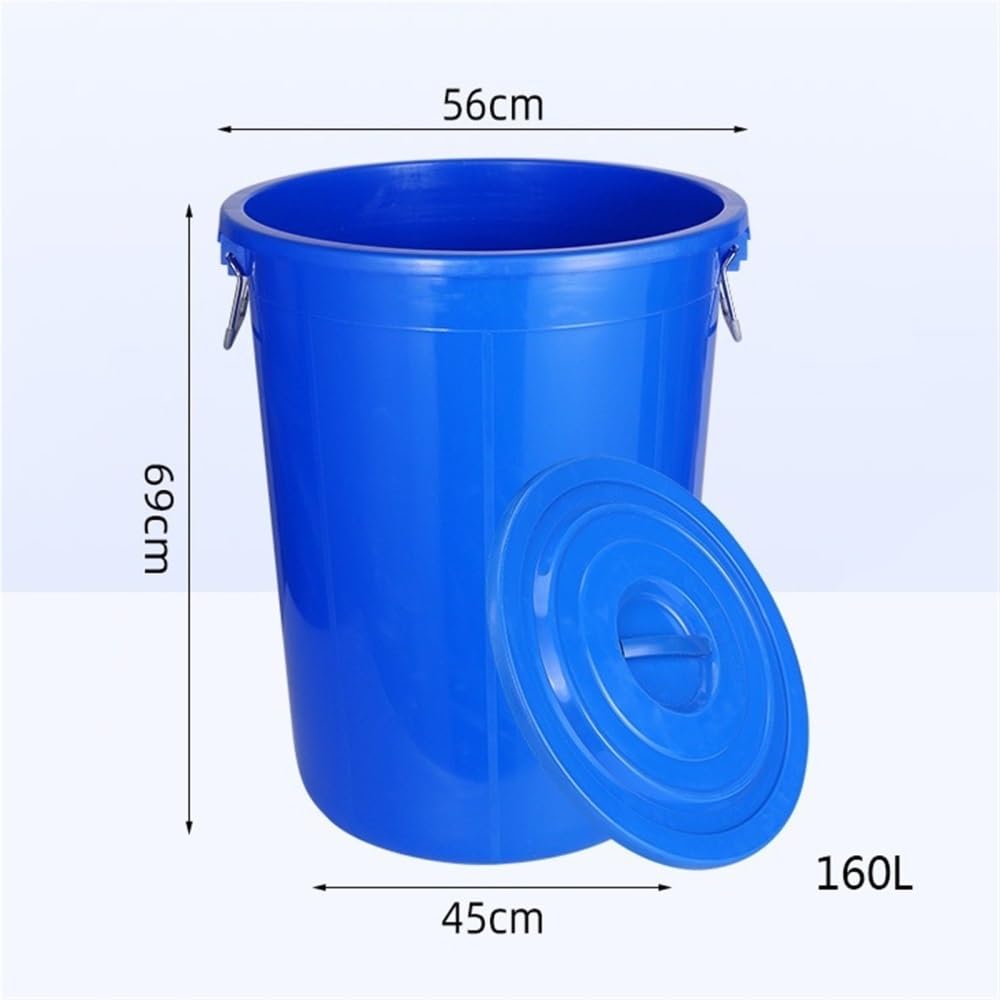 Bote de basura comercial de gran capacidad con tapa, bote de basura engrosado for cocina doméstica, contenedor de residuos Industrial redondo(Blue,Large)