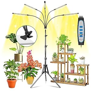 wolezek Grow Lights for Indoor Plants Full Spectrum, LED Grow Light with Adjustable Stand and Sturdy Clip, 5-Heads Plant Grow Lights Indoor with Auto 6/12/16H Timer, 3 Light Modes, 5 Levels Dimmable