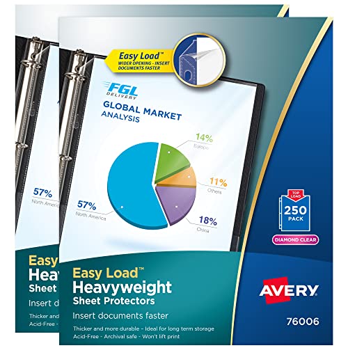 Avery Diamond Clear Heavyweight Sheet Protectors for 3 Ring Binders, Easy Load, 2 Packs, 500 Page Protectors Total (46022)