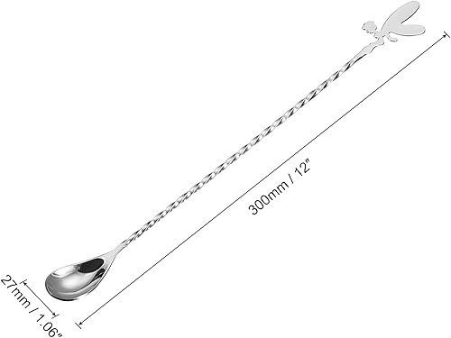 Miniatura 2 de uxcell Cuchara de bar para mezclar cóctel, 1 cuchara agitadora de acero inoxidable de 12 pulgadas de mango largo con patrón en espiral para café,