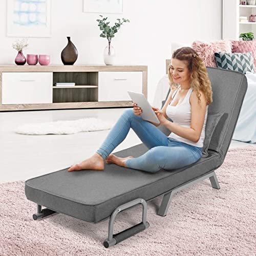 Brogaa Family Office Leisure Lounge Chair, Folding Armchair With Pillow, Convertible Sofa Bed, 5-Seat Adjustable Backrest, Cushion Seat (Grey) #TOP1