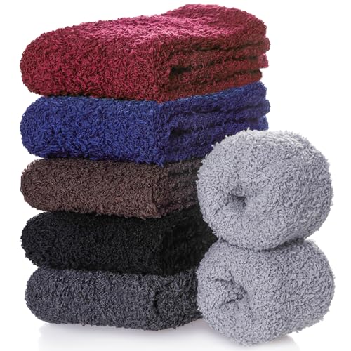 Image of CHOWISH Womens Fuzzy Slipper Socks Super Soft Microfiber Fluffy Cozy Winter Warm Fuzzy Crew Socks