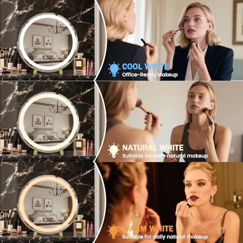 Espejo de maquillaje redondo con luces LED, 18 pulgadas miniatura 4