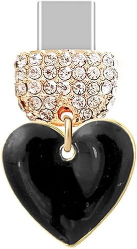 ELISE & FONDA TP220 Tipo-C Puerto de carga USB Cristal Anti Polvo Plug Little Love Heart Colgante Colgante Teléfono Celular para Samsung