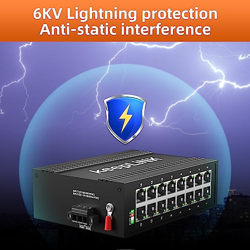 Image of 16 Port Industrial Gigabit Switch, Ethernet DIN-Rail Hardened Switch Unmanaged, IP40, Operating Temperature Range of -30 - 75C (-22 - 167F)