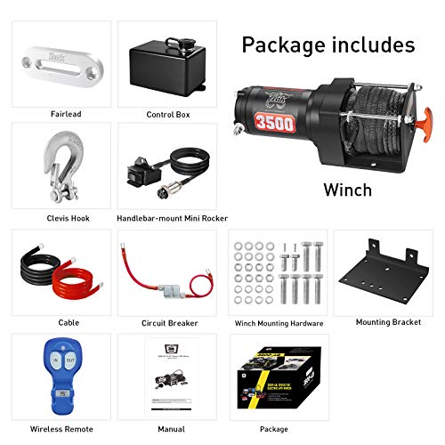 ZEAK 3500 lb. Advanced 12V DC Electric Winch, Off Road Waterproof, Synthetic Rope, Mount, for Sports car, ATV - Thumbnail 3