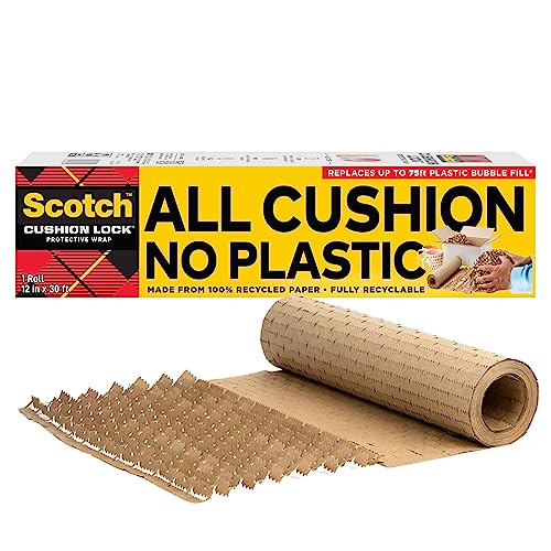 Scotch Cushion Lock Protective Wrap, 12 In X 30 Ft, Sustainable Packaging Solution For Packing, Shipping And Moving,No Scissors Or Tape Needed, Great Alternative To Bubble Cushion Wrap (Pcw-1230),Tan #TOP28