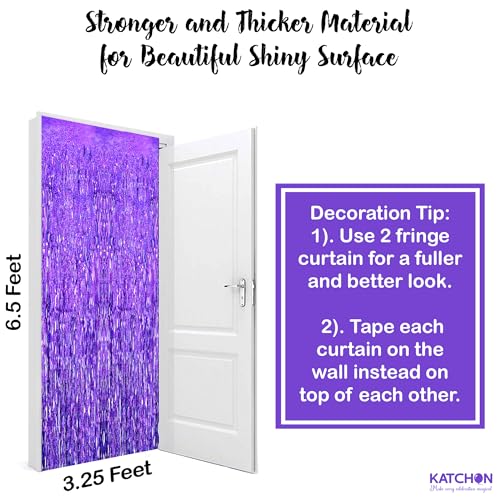 Image of 2 Pack Wavy Purple Fringe Backdrop - 3.2x6.5 Feet | Purple Foil Fringe Curtains for Mermaid Birthday Decorations | Fringe Backdrop for Baby Shower | Unicorn, Mermaid Party Decoration, KatchOn