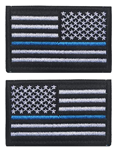 AliPlus 2PCS America Thin Blue Line Flag Patches Morale Patch Hook and Loop