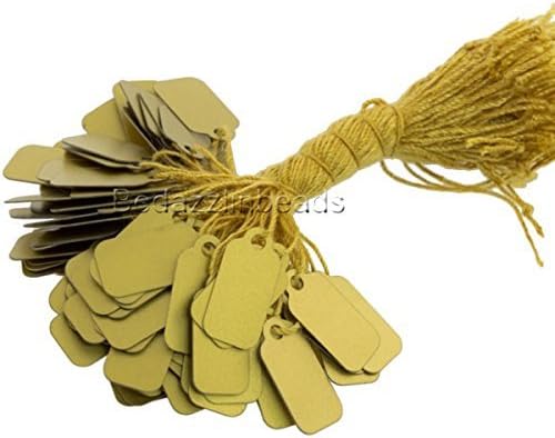 100 pequeñas etiquetas de precio de joyería de PVC de plástico de oro con cadena