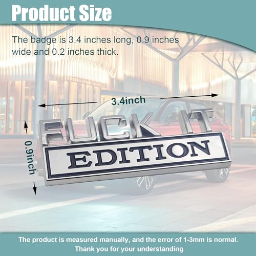 Image of 2PCS Car Emblem Fuck-IT Edition, 3D Letters Metal Material Decals, Trunk Emblem Decals Replacement, Side Fender Rear, Unversal of All Car Models (Silver-Black)