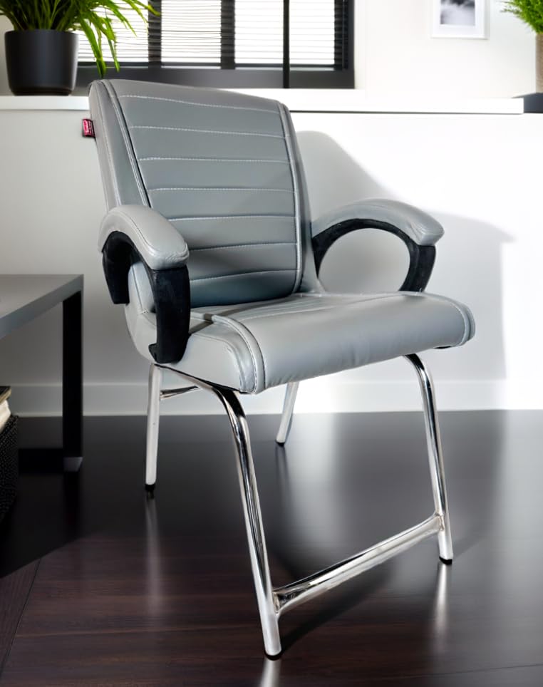 Image of Goyal steel & furniture Executive Office Study Reception Library School Chair Home Study Library Chair with Cushioned seat Back (1, Grey, H Frame)