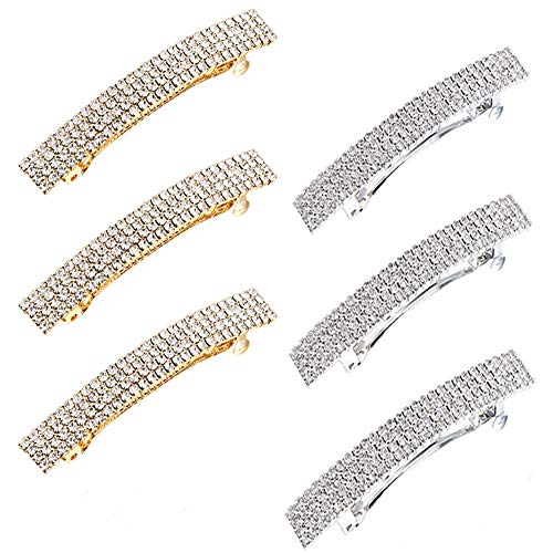 SUSSURRO 6 Pieces Rhinestone Crystal Hair Barrette Hairpin French Hair Barrette Automatic Hair Clip for Hair Accessory