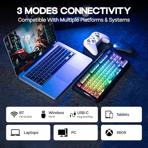 Image of KiiBoom Phantom81 Lite 75% Gasket Mechanical Keyboard, QMK&VIA Programmable, 3 Modes Wireless Gaming Keyboard, RGB Backlights, ABS Case + UV Tech, Hot-Swappable for Windows /Mac /Linux (Black)