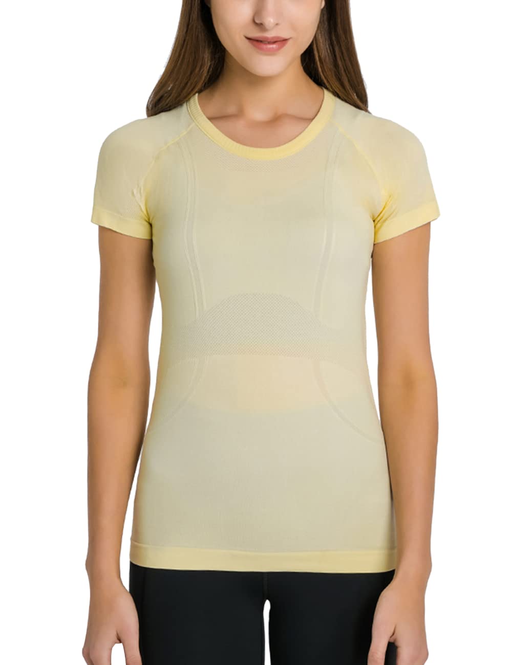 LUYAA Damskie topy treningowe z długim rękawem joga sport oddychająca siłownia sportowa top slim fit