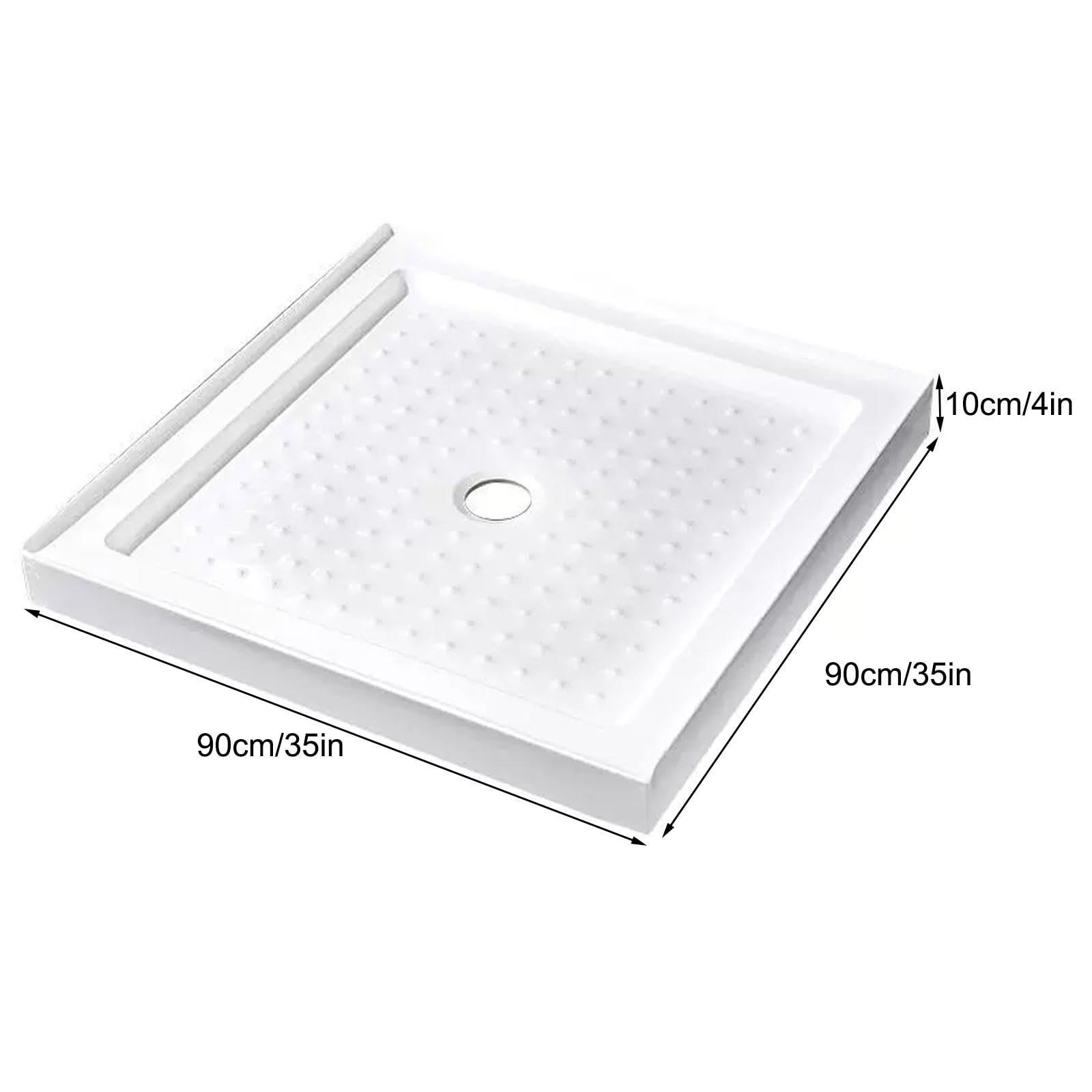 Pogrubiona akrylowa patelnia prysznicowa do kampera – antypoślizgowa, teksturowana, kwadratowa taca podstawowa z centralnym odpływem do renowacji łazienki, 90 x 90 cm (35 x 35) – trwały, nowoczesny