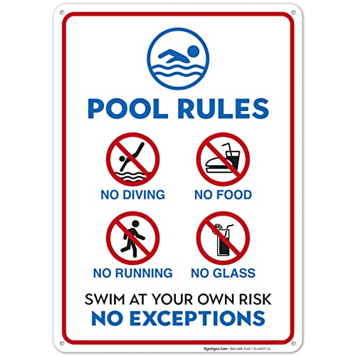 Pool Sign, Pool Rules Sign, 10x14 Inches, 55 mil Thick HDPS (high Density polystyrene), Made in USA