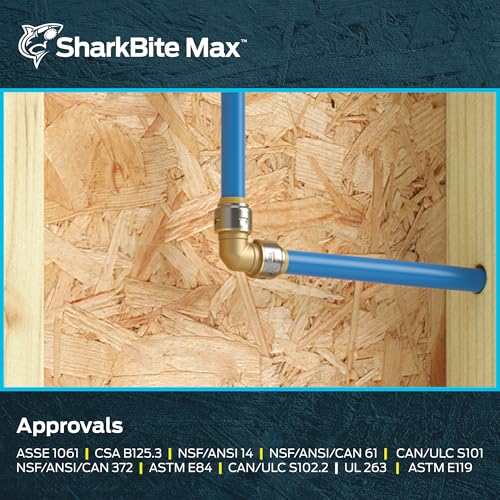 Image of SharkBite Max 1 x 1 in PTC 90-Degree Elbow, Push-to-Connect Brass Plumbing Fitting, UR260A