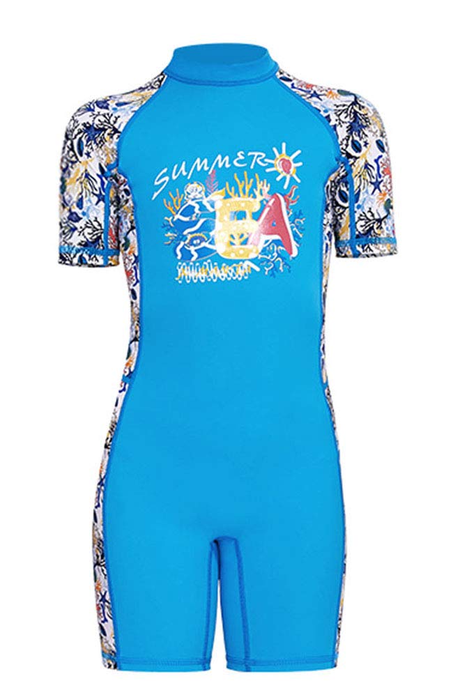 REWANGOING Youth Boys Girls One-Piece Quick Dry Full Body Rash Guard Swimsuit UPF 50+ UV Sun Protective Sunsuit Swimwear